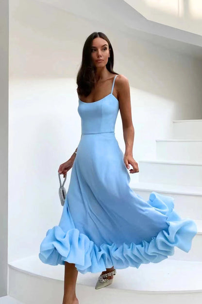 Ruffled Hem Spaghetti Strap Midi Dress