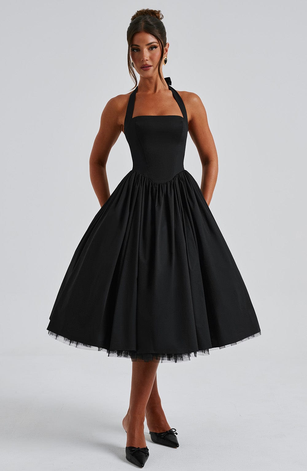 Women's Midi Dress Halter Neck Tulle Hemline