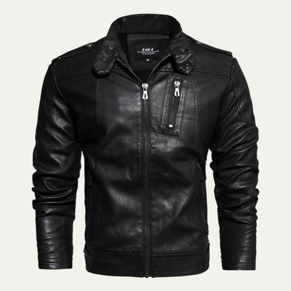 Alderhill Men's Slim Fit Leather Biker Jacket
