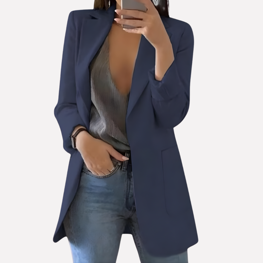 Women's Front Pocket Blazer Structured Everyday Jacket - Fashinoza