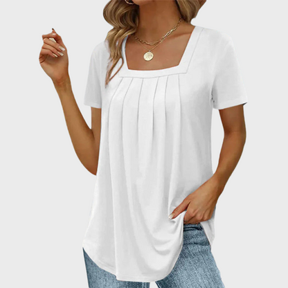 Women's Pleated Blouse Square Neckline - Fashinoza