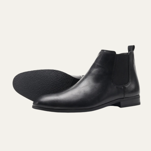 Men's Leather Chelsea Ankle Boots Elastic Sides - Fashinoza