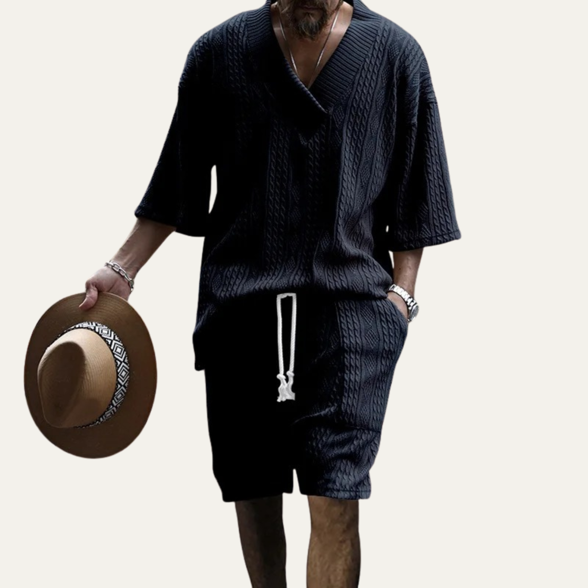 Men's Breathable Knit Polo Shirt And Shorts Set