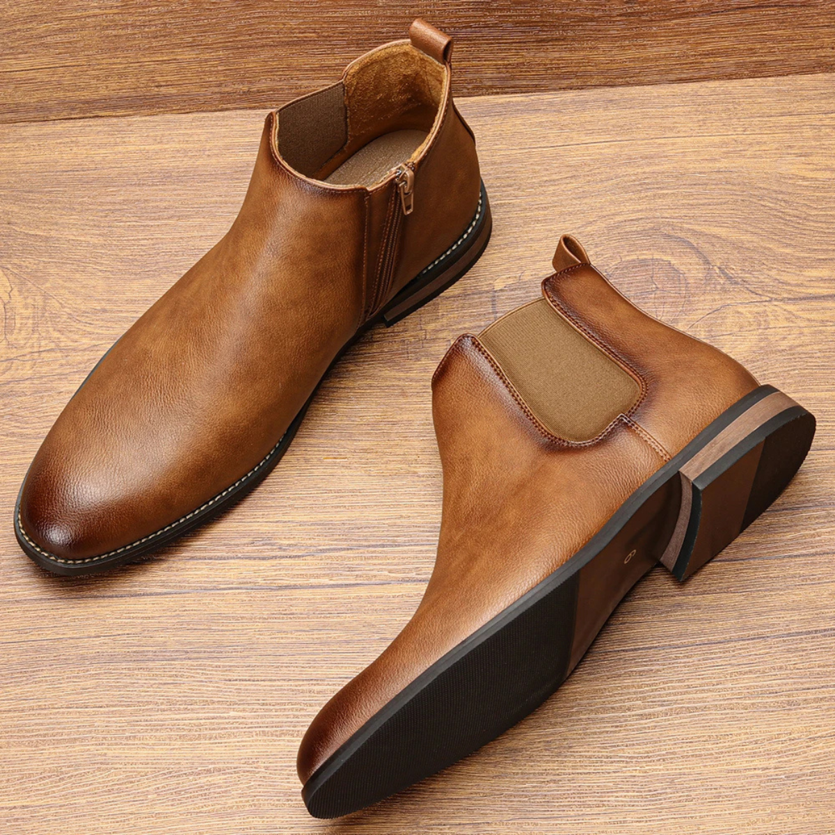 Men's Leather Chelsea Ankle Boots Elastic Sides