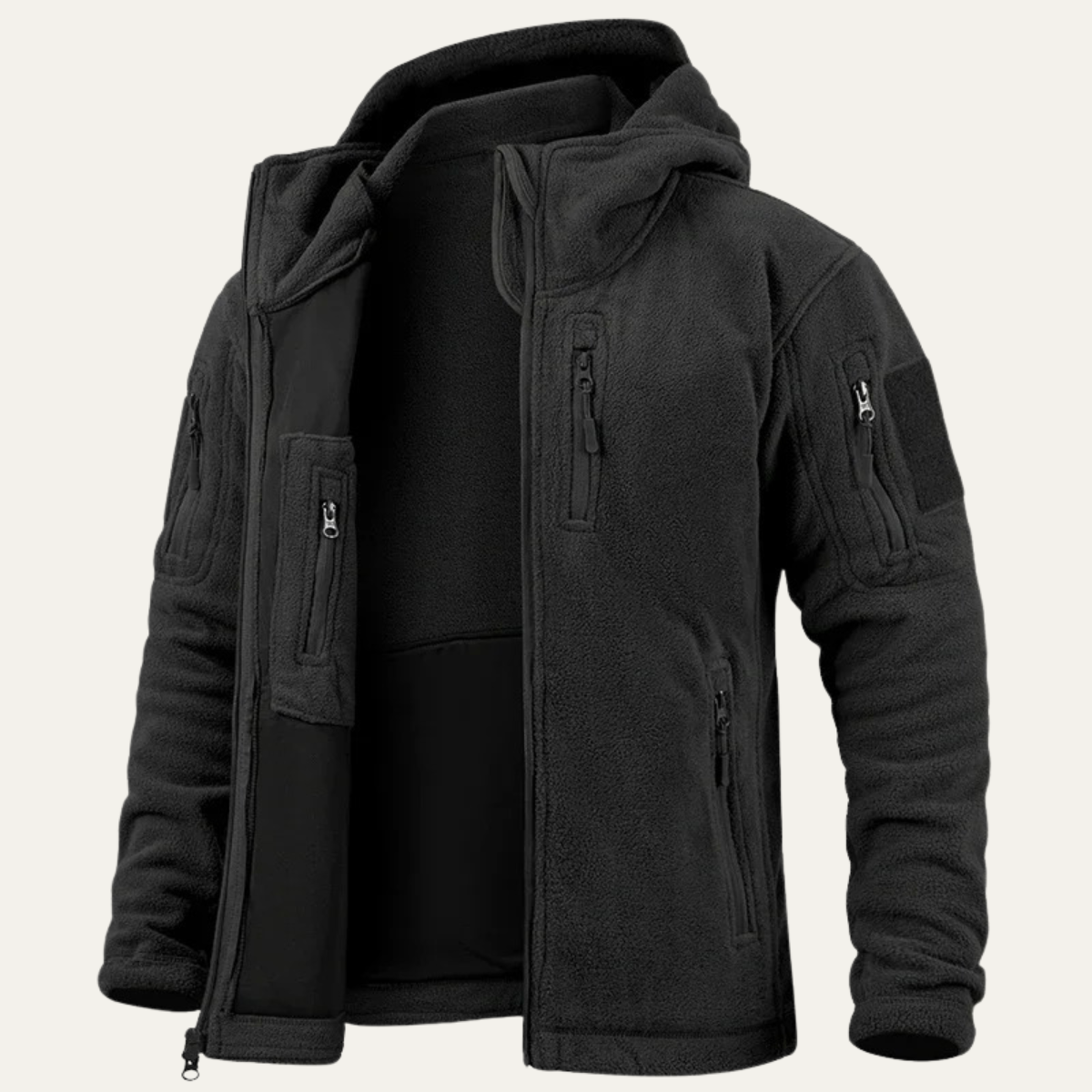Men's Tactical Fleece Jacket With Hood And Pockets