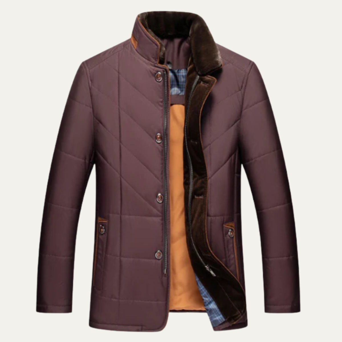 Men's Quilted Padded Winter Jacket Velvet Collar