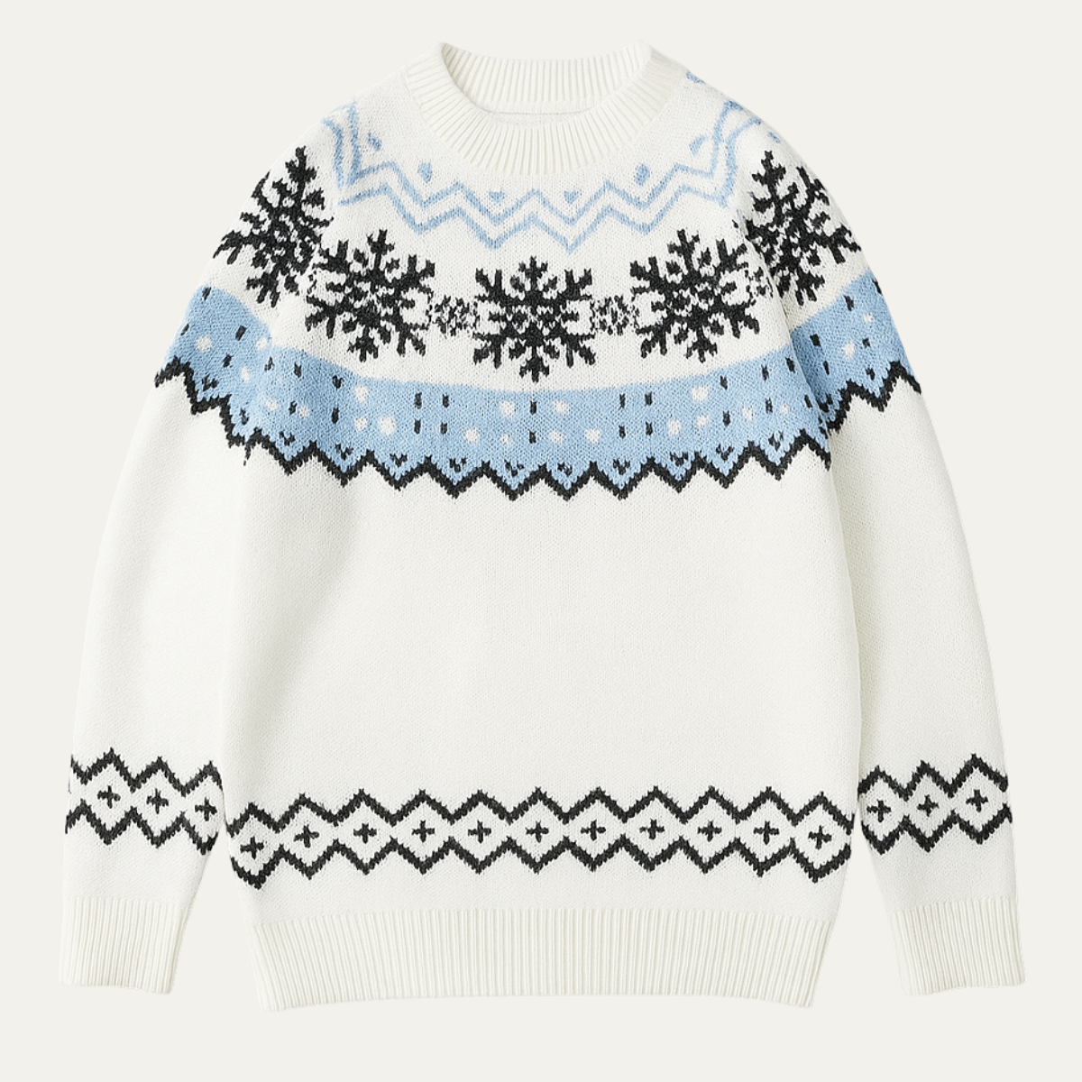 Men's Round Neck Snowflake Knit Christmas Sweater - Fashinoza