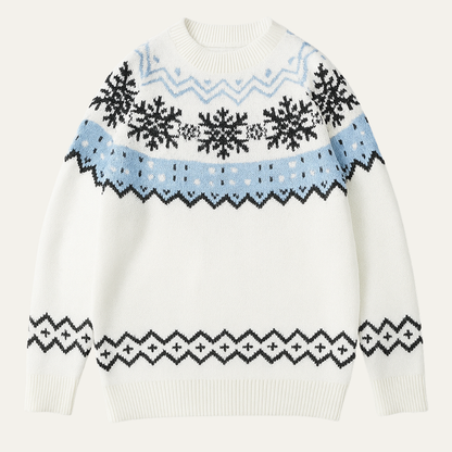 Men's Round Neck Snowflake Knit Christmas Sweater - Fashinoza