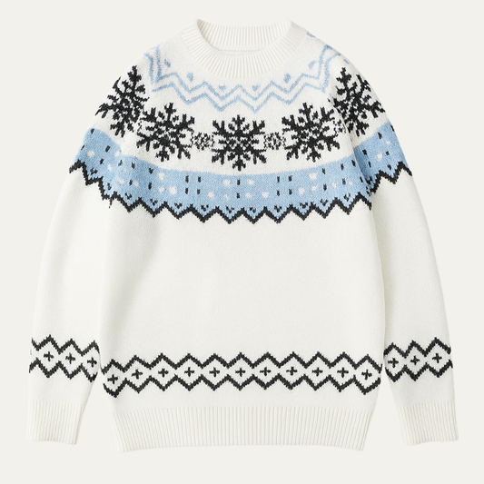Men's Round Neck Snowflake Knit Christmas Sweater - Fashinoza