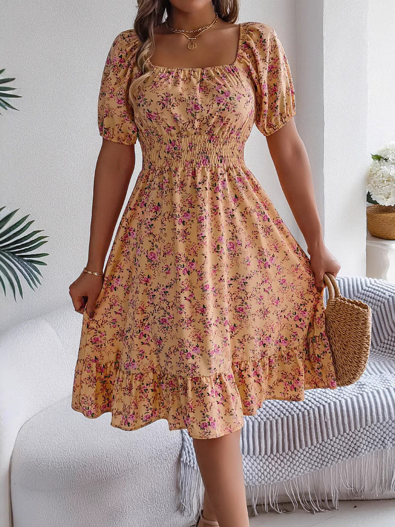 Women's Floral Ruffle High Waist Dress