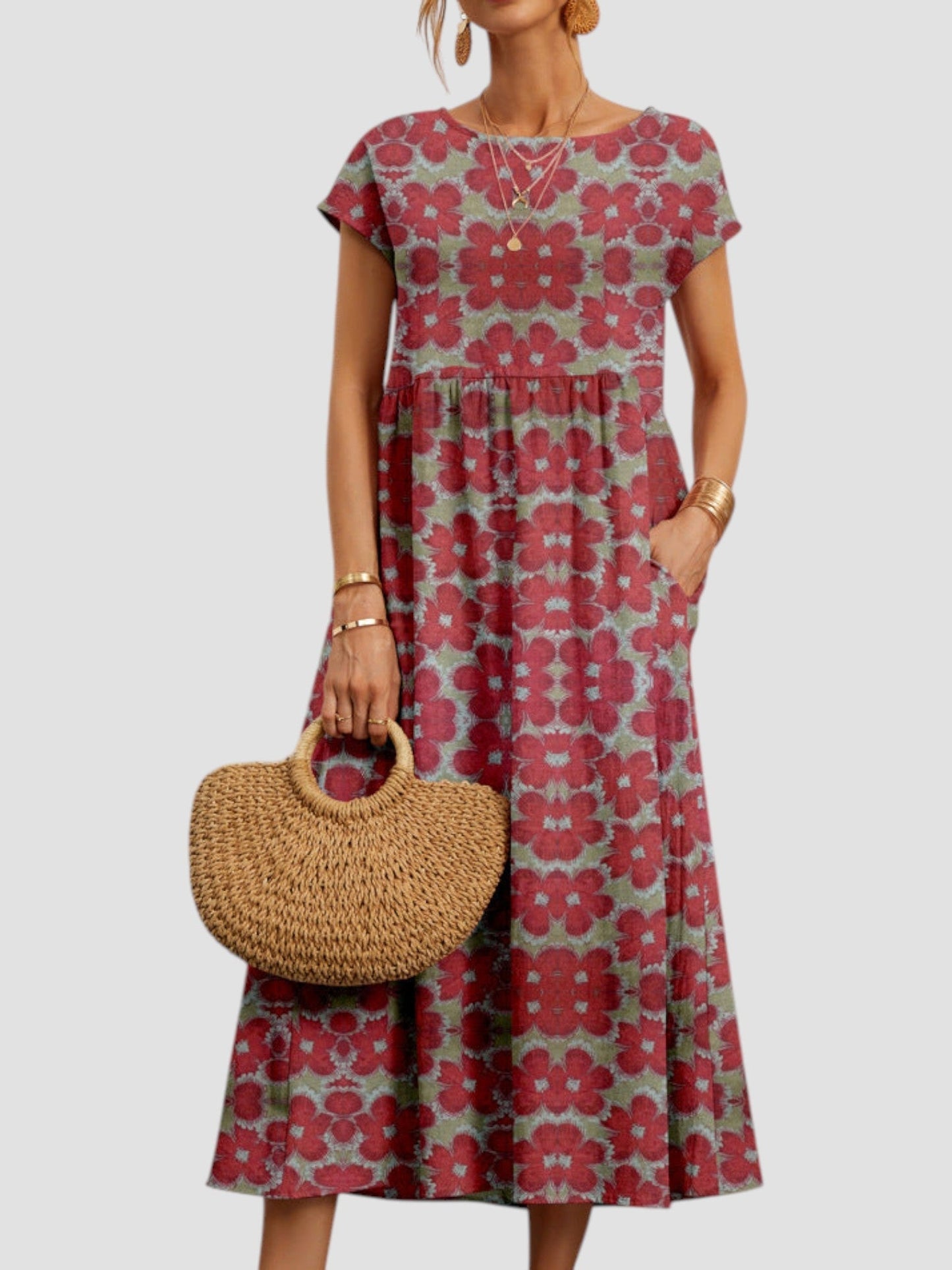 Women's Midi Floral Print Dress - Fashinoza