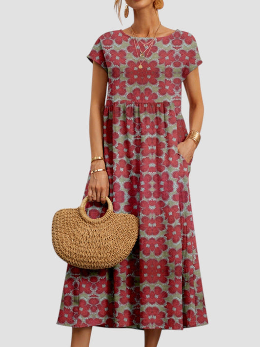 Women's Midi Floral Print Dress - Fashinoza