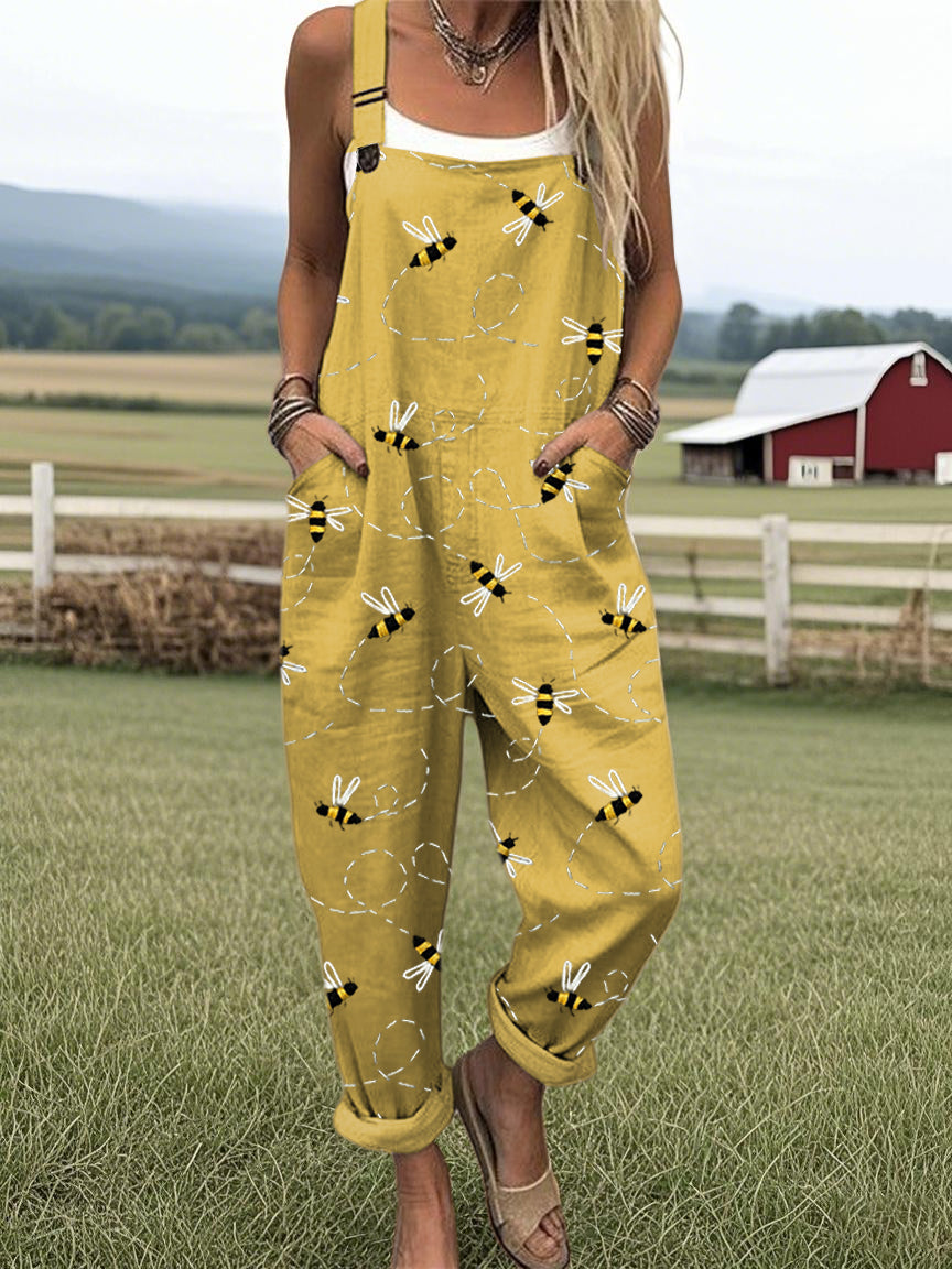 Women's Short Sleeve Jumpsuit Bee Print - 
Fashinoza