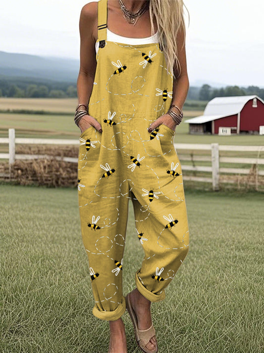 Women's Short Sleeve Jumpsuit Bee Print - 
Fashinoza