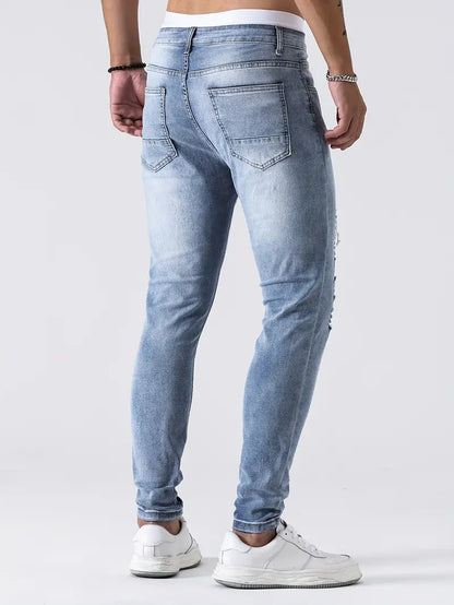 Men's Ripped Skinny Jeans Distressed Denim Blue