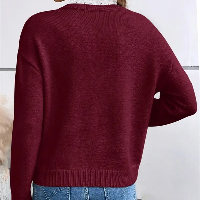 Women's Deep V-Neck Lace Sweater
