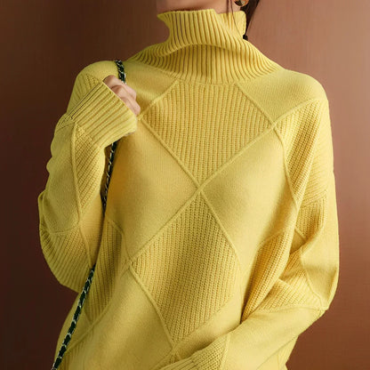 Women’s Textured Knit Turtleneck Sweater Cozy Ribbed