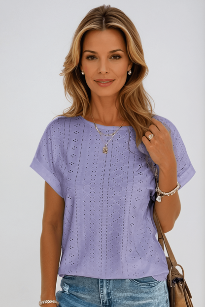 Women's Embroidered Crew Neck Short Sleeve
