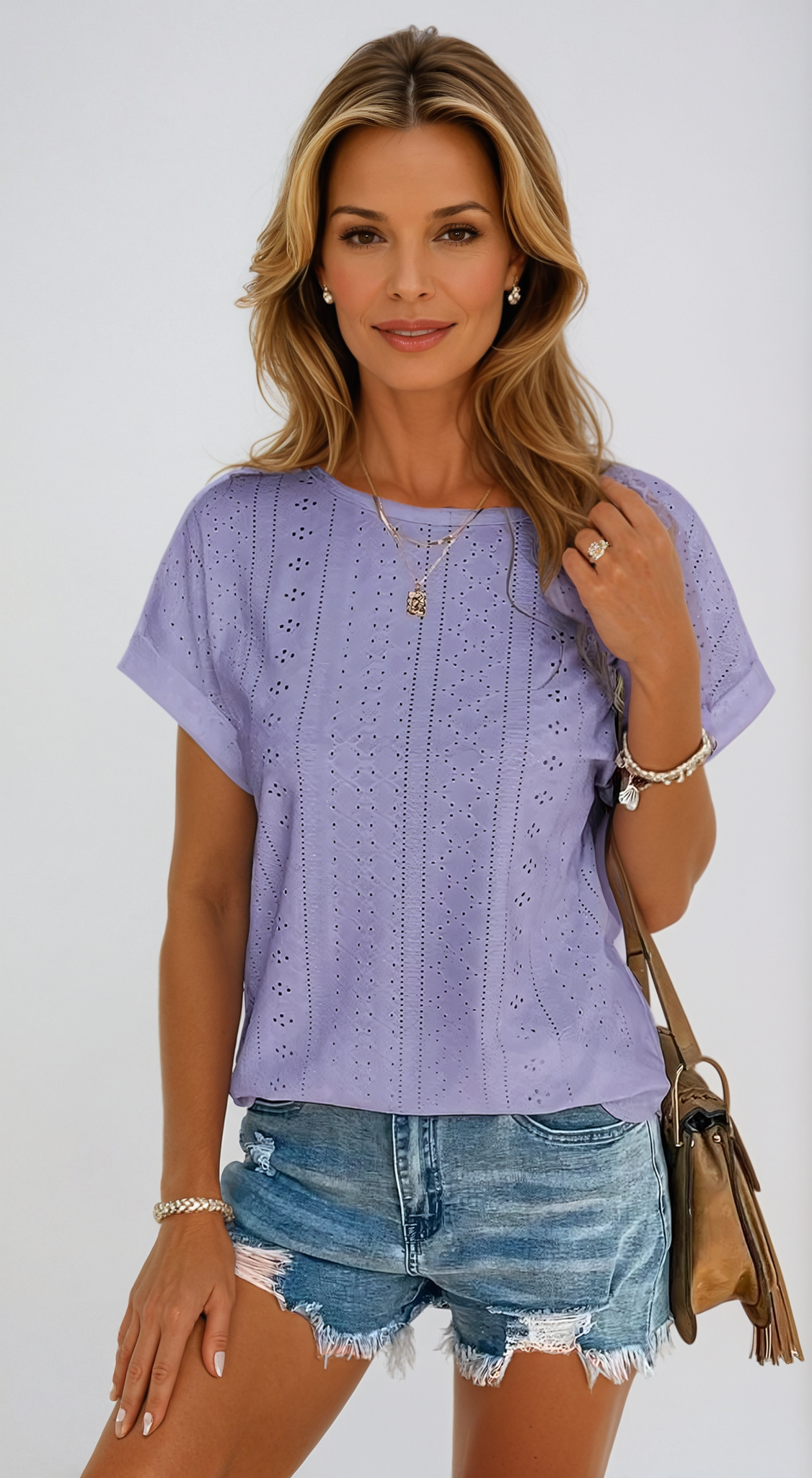 Women's Eyelet Blouse Casual White