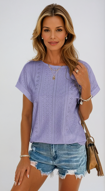 Women's Eyelet Blouse Casual White