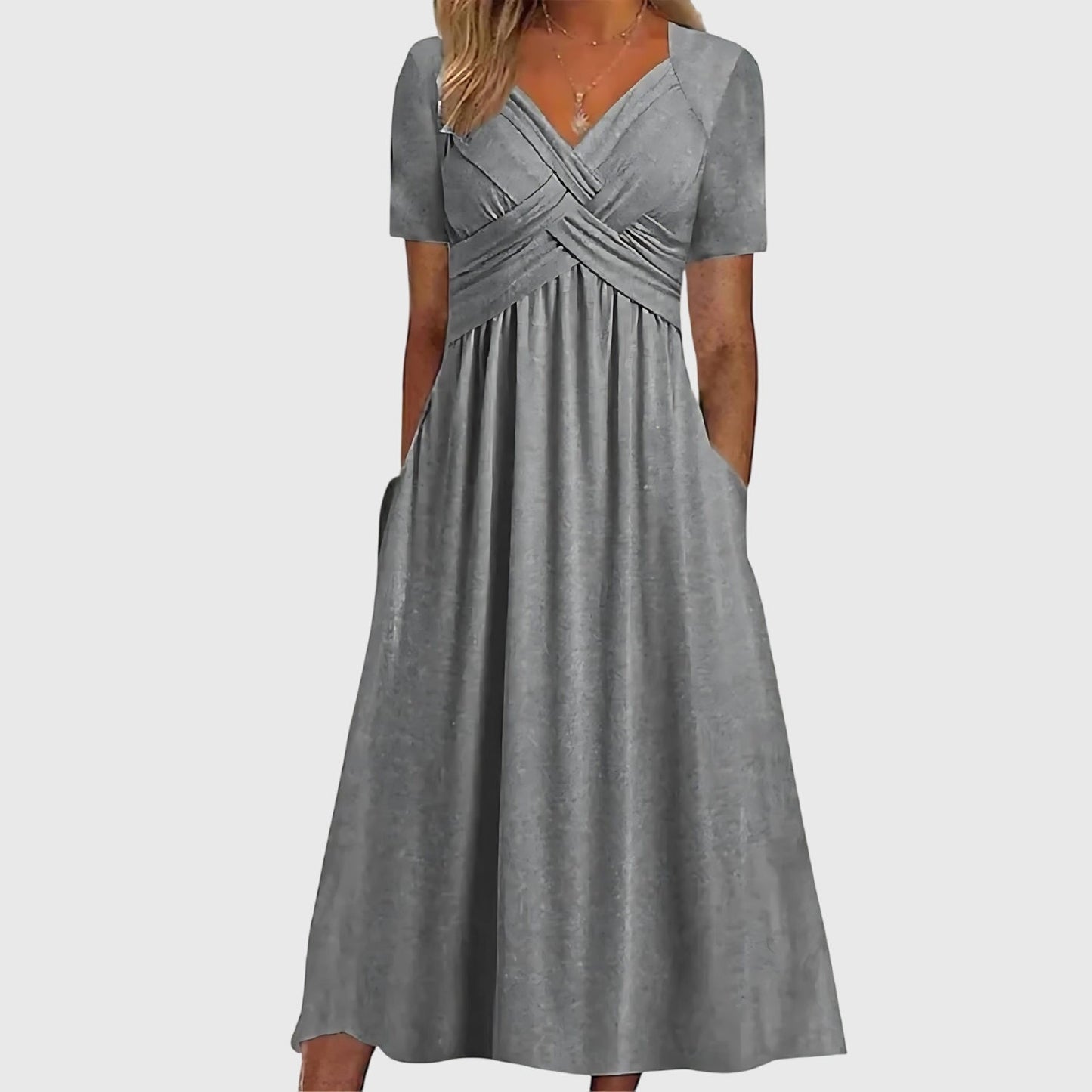 Jasmine | Womens V Neck Flowy Midi Dress
