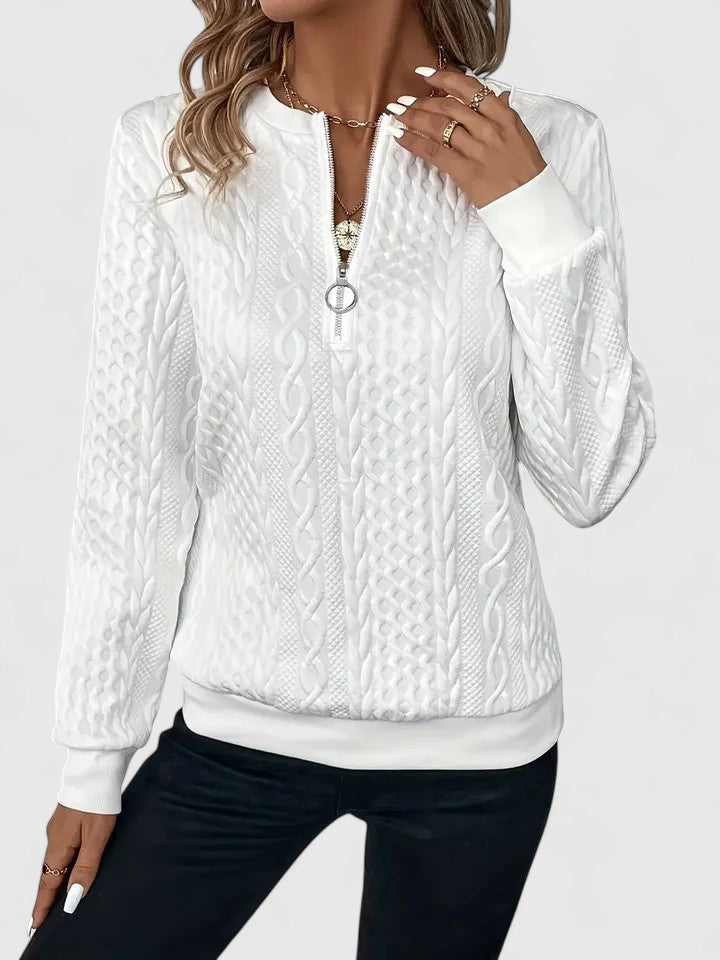 Women's Cable Knit Sweater Front Zip - Fashinoza