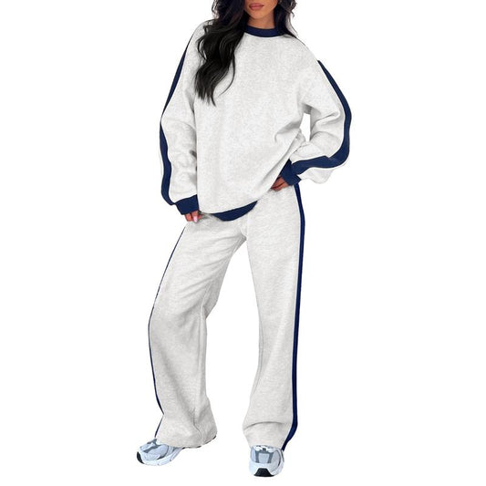 Women's Crew Neck Sweatshirt Set Wide Leg Pants - Fashinoza