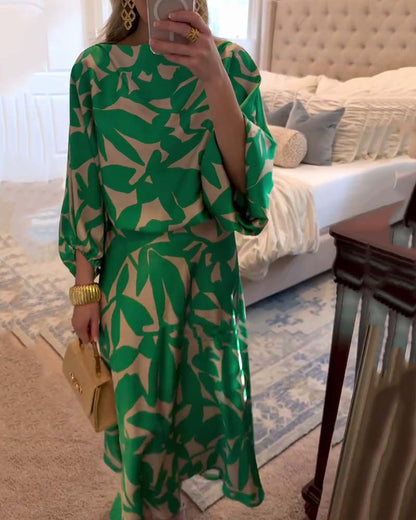 Women's Printed Two-Piece Set Lantern Sleeves