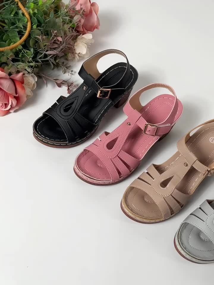 Women's Block Heel Cushioned Sandals Coral