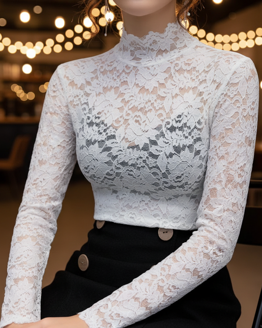 Abigail | Women Spring Sheer Mock Neck Top
