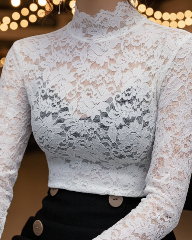 Abigail | Women Spring Sheer Mock Neck Top