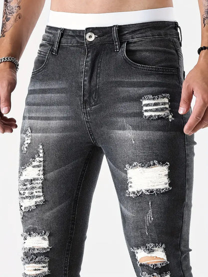 Men's Ripped Skinny Jeans Distressed Denim Blue