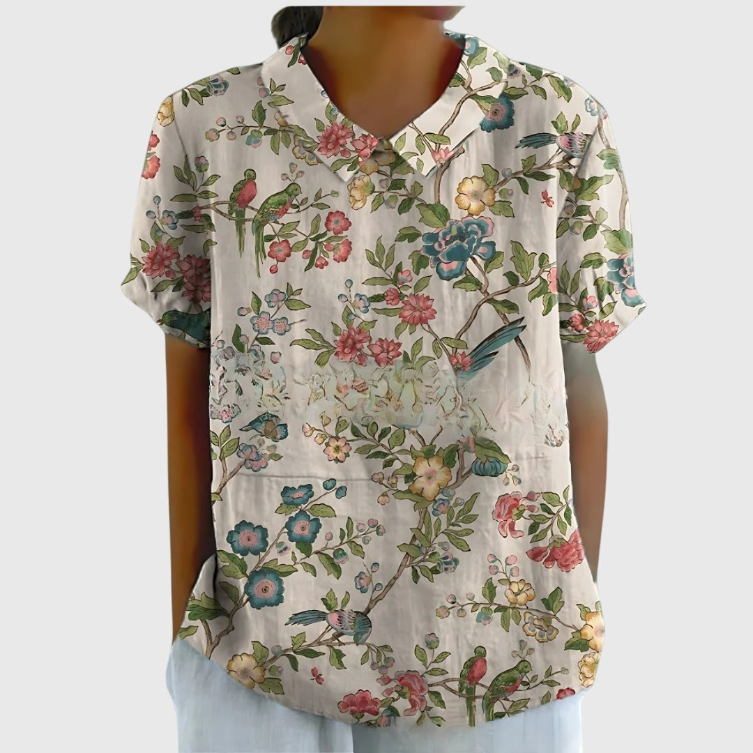 Stella | Womens Floral Collar Short Sleeve Blouse