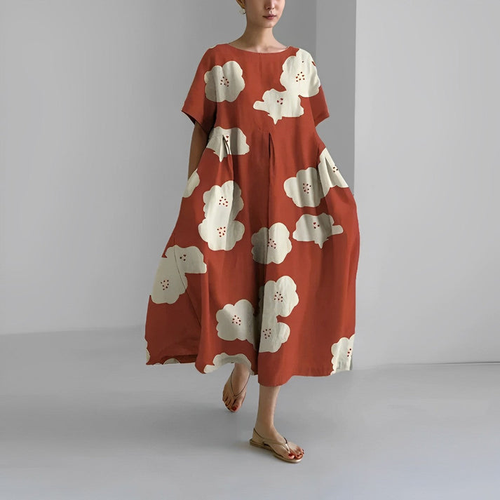 Women's Short Sleeve Printed Midi Dress