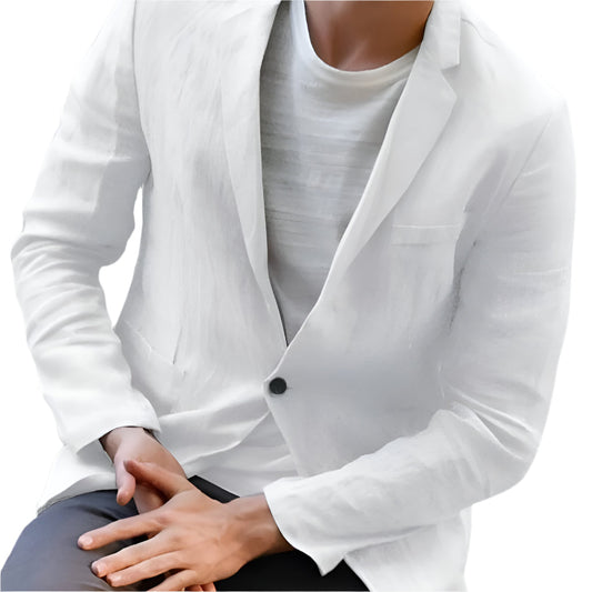 Men's Linen Blazer Casual Beige - Fashinoza