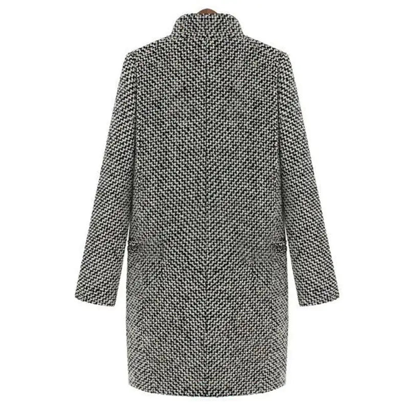 Women's Houndstooth Winter Coat Wool Button Closure