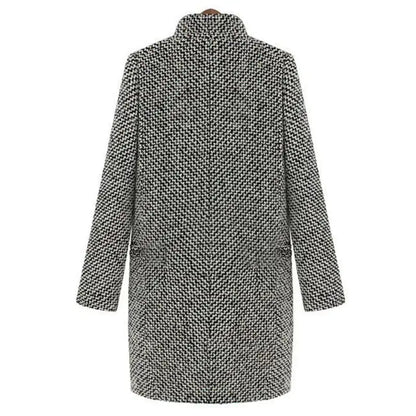 Women's Houndstooth Winter Coat Wool Button Closure