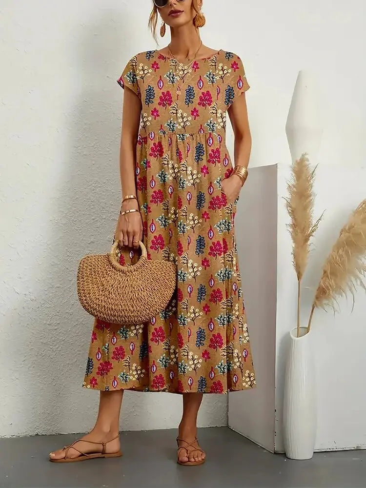 Women's A-Line Summer Dress Floral Print - 
Fashinoza
