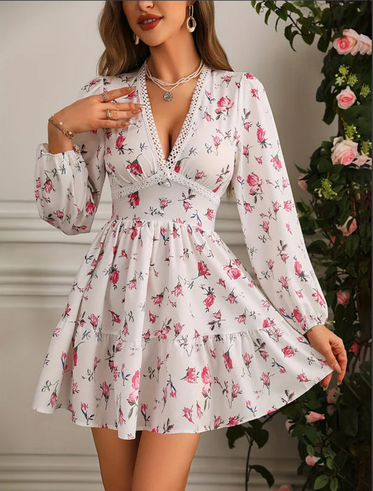 Floral Lace Trim Mini Dress