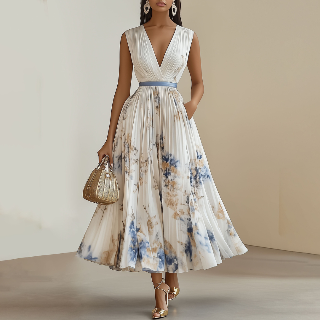 Women's Floral Ceremony Dress Blue White - 
Fashinoza