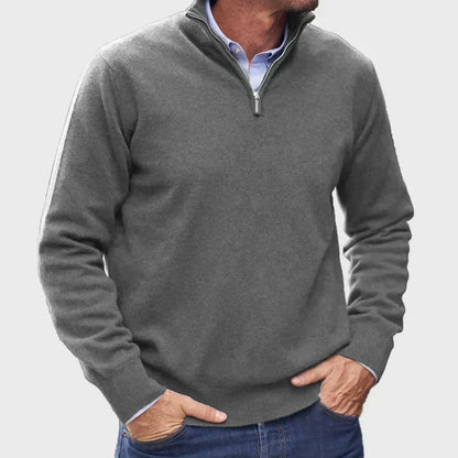 Men's Half-Zip Knit Sweater Ribbed Cuffs