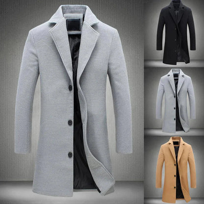 Men's Long Winter Coat Notch Lapel - Fashinoza
