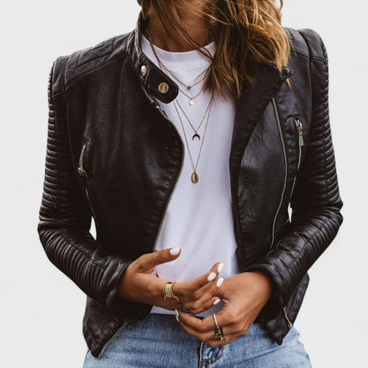 Women's Quilted Moto Jacket - Fashinoza