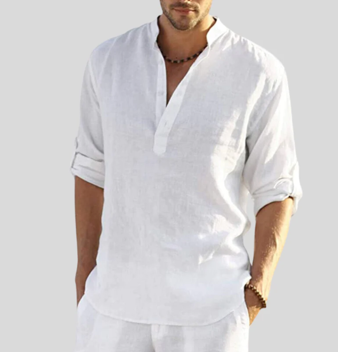 Men's Summer Shirt Cotton Casual White - 
Fashinoza