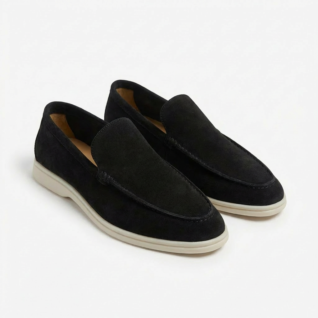Men’s Casual Loafers Cow Suede Genuine Leather Slip-On Moccasins with Rubber Sole