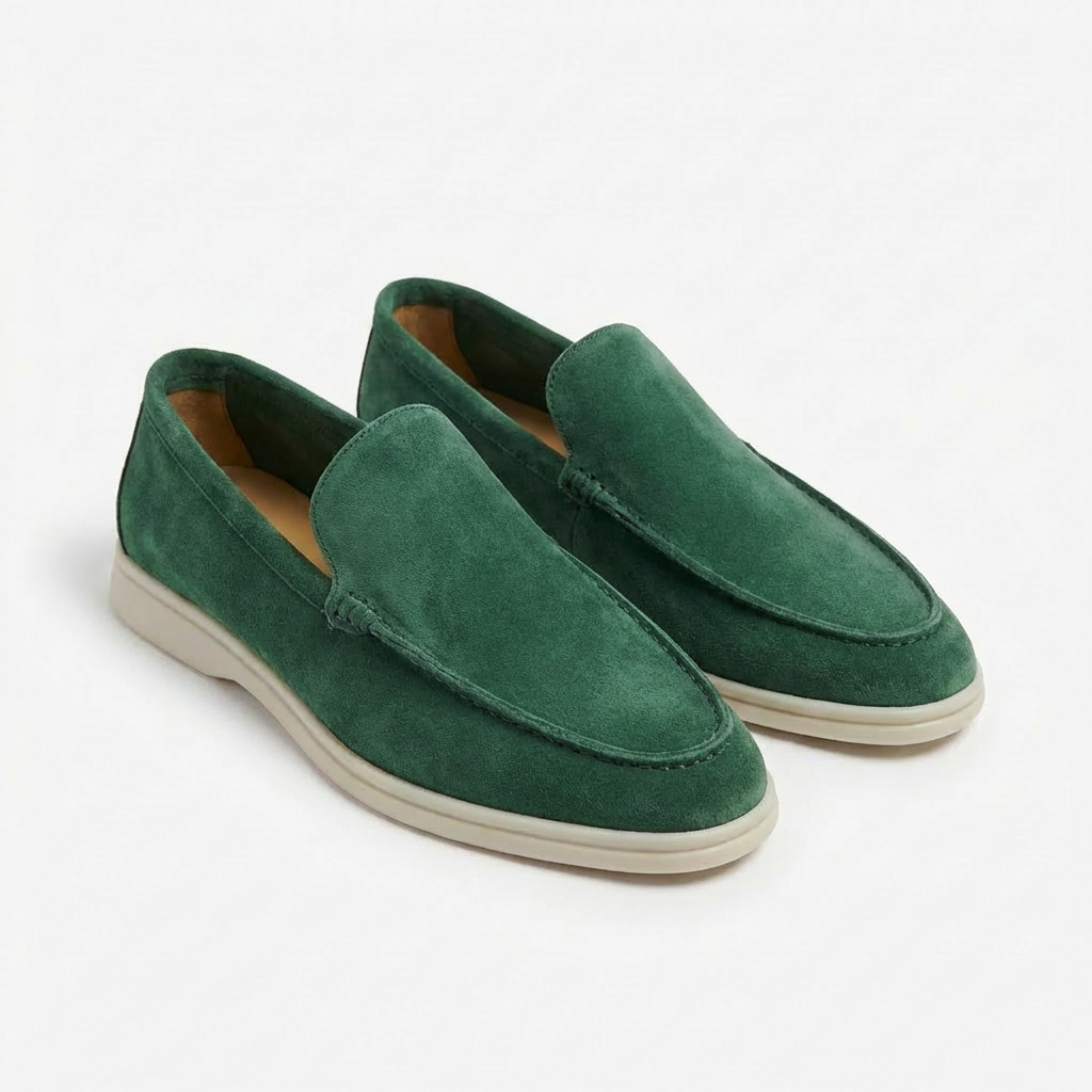 Men’s Casual Loafers Cow Suede Genuine Leather Slip-On Moccasins with Rubber Sole