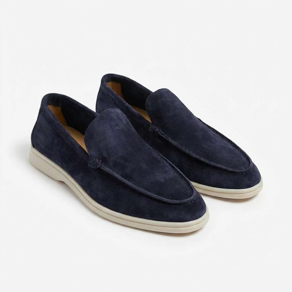 Men’s Casual Loafers Cow Suede Genuine Leather Slip-On Moccasins with Rubber Sole