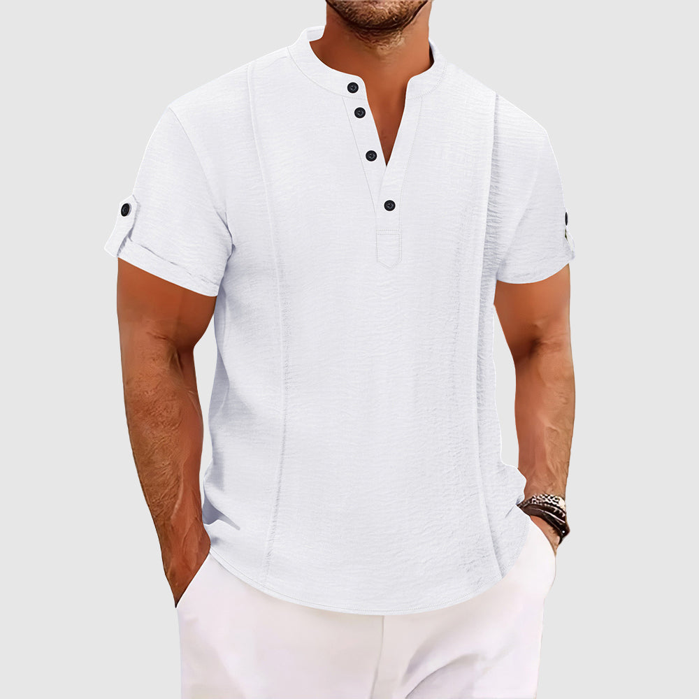 Alessandro Veneti Coastal Breeze Men's Satin-Blend Short Sleeve Comfort Shirt
