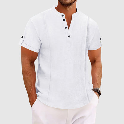 Alessandro Veneti Coastal Breeze Men's Satin-Blend Short Sleeve Comfort Shirt