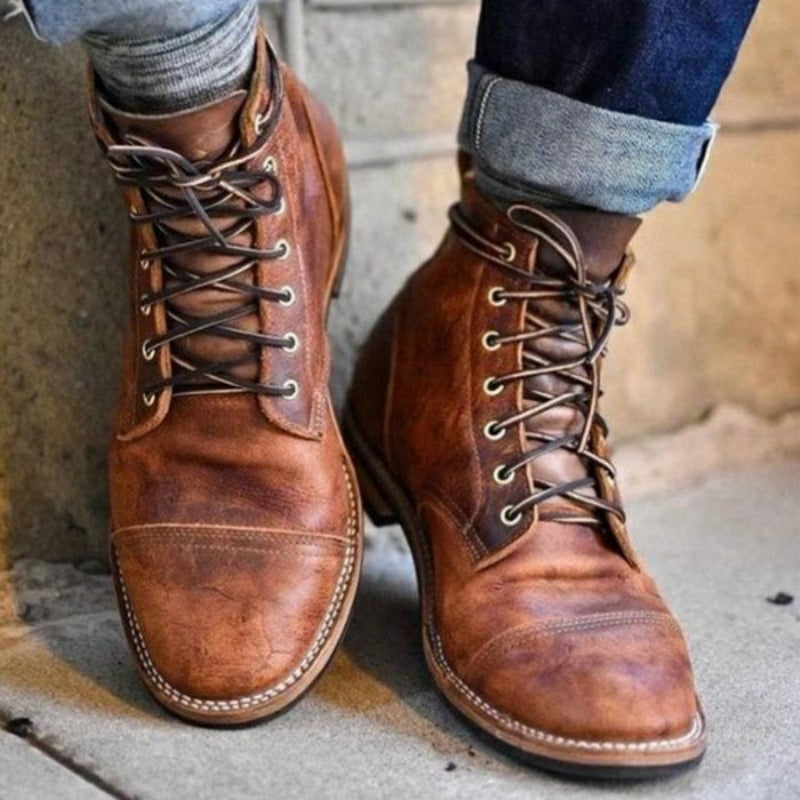 Men's Lace-Up Ankle Boots - Fashinoza